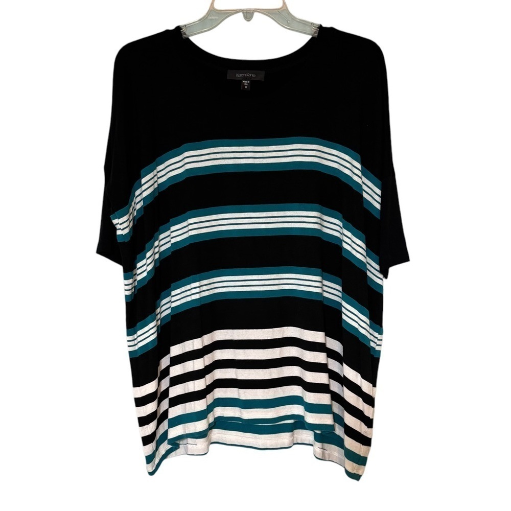 Karen Kane Striped Top Black, White & Turquoise Sz Medium